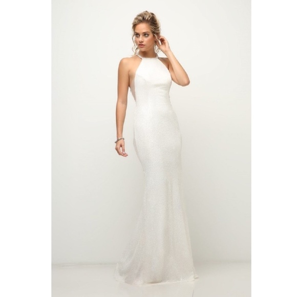 Cream Sequin Halter Bridal Gown
